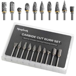 Handook Tungsten Carbide Double Cut Burr Set, with 1/8" Shank 1/4" Grinding Head Length Tungsten Steel for Grinder, DIY Wood-Working Carving, Soft Metal Polishing, Engraving, Drilling(10pcs)