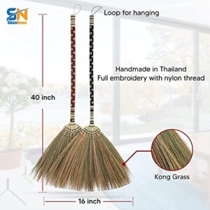 SN SKENNOVA - Asian Straw Broom Witch Broom Undecorated Wedding Jumping Broom with Bamboo Stick Handle (Dark Brown)