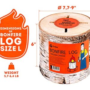 Zorestar Birch Bonfire Wood Log L-Size with fire Starters for Fireplace Inside - 100% Natural Cooking Firewood for Fire Pit, Campfire, Bonfire and Grill, Swedish Candle 6.4 lbs