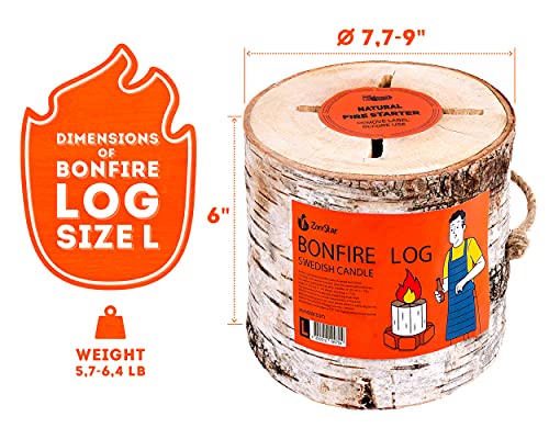 Zorestar Birch Bonfire Wood Log L-Size with fire Starters for Fireplace Inside - 100% Natural Cooking Firewood for Fire Pit, Campfire, Bonfire and Grill, Swedish Candle 6.4 lbs