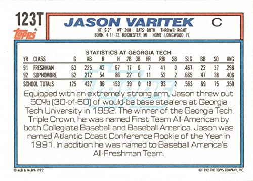 1992 Topps Traded Baseball #123T Jason Varitek Rookie Card