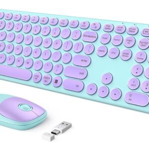 Purple Wireless Keyboard and Mouse, seenda USB/Type C Wireless Keyboard Mouse for Win & Mac, Full Size Cute Keyboard Compatible with MacBook, Windows 7/8/10, Laptop (Purple Green)