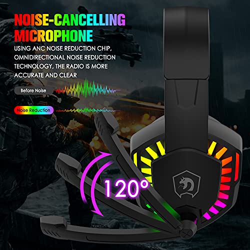 5 in 1 Wired Gaming Keyboard Mouse Headphone and Speaker Combo with Multi RGB Backlight Ergonomic 104 Key Adjustable Mic 2400DPI Mice Large Mousepad Waterproof for PC Mac Gamer Office Typist(Black)