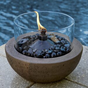 Fire Island - 10.5 Inch Outdoor Patio Tabletop Citronella Fire Bowl, Includes Fuel Canister and Protective Cover