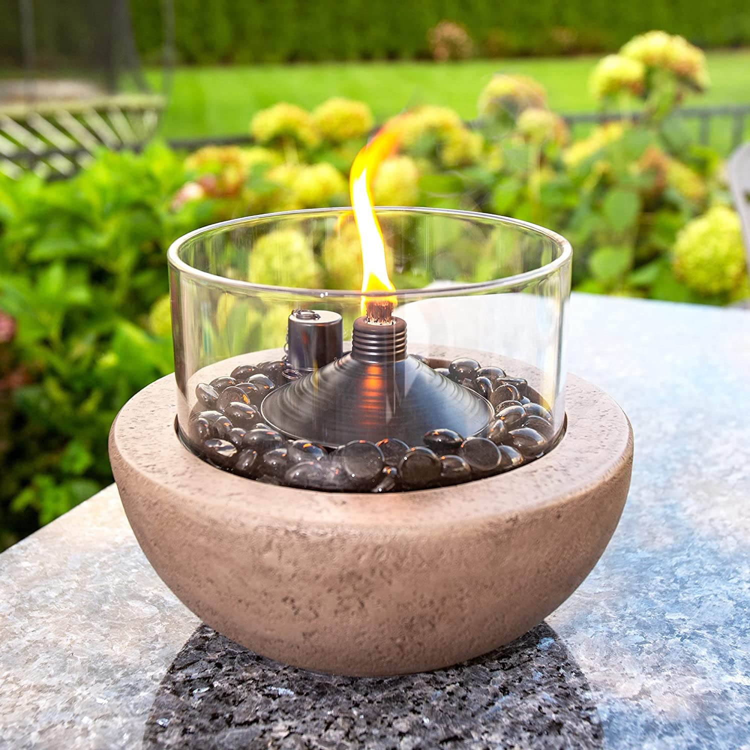 Fire Island - 10.5 Inch Outdoor Patio Tabletop Citronella Fire Bowl, Includes Fuel Canister and Protective Cover