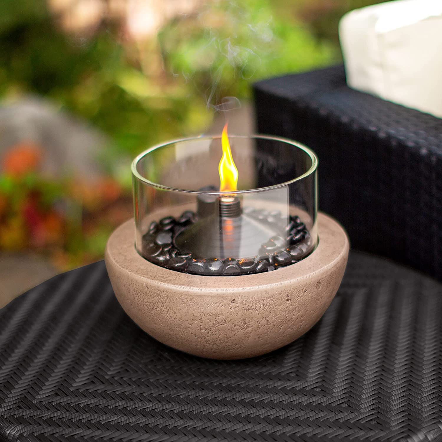 Fire Island - 10.5 Inch Outdoor Patio Tabletop Citronella Fire Bowl, Includes Fuel Canister and Protective Cover