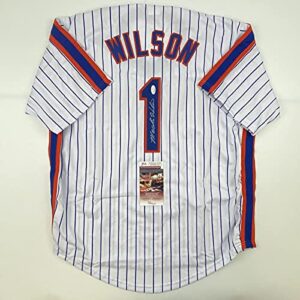 autographed/signed mookie wilson new york pinstripe baseball jersey jsa coa