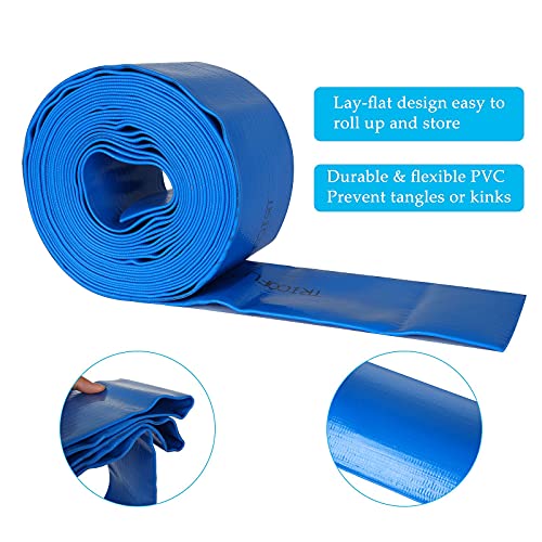 3.0" ID x 32.8' L Swimming Pool Backwash Hose, Weather Resistant Heavy Duty PVC Lay-Flat Water Discharge Hose, General Purpose Reinforced Pool Drain Hose, Great for Pool, Garden, etc