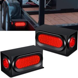 linkitom trailer lights welded mount steel boxes kit w/6 inch led oval tail lights & 2 inch led red round side lights w/grommet wire connectors, 2 pack