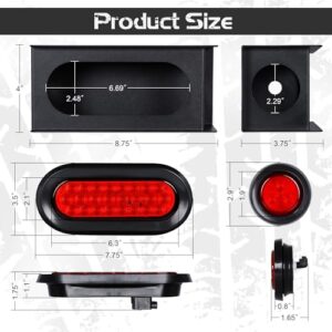 LINKITOM Trailer Lights Welded Mount Steel Boxes Kit w/6 inch LED Oval Tail Lights & 2 inch LED Red Round Side Lights w/Grommet wire connectors, 2 Pack