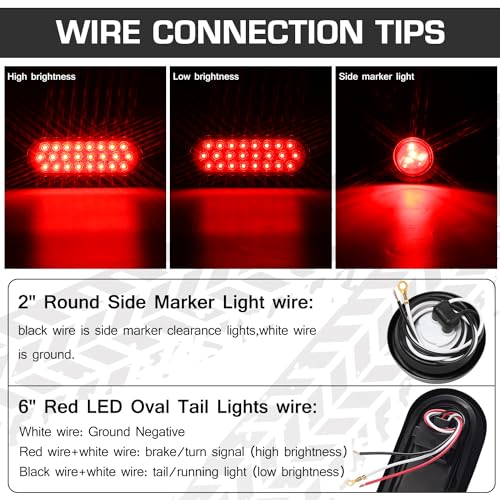 LINKITOM Trailer Lights Welded Mount Steel Boxes Kit w/6 inch LED Oval Tail Lights & 2 inch LED Red Round Side Lights w/Grommet wire connectors, 2 Pack