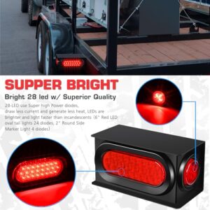 LINKITOM Trailer Lights Welded Mount Steel Boxes Kit w/6 inch LED Oval Tail Lights & 2 inch LED Red Round Side Lights w/Grommet wire connectors, 2 Pack