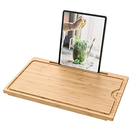 Kraus Solid Bamboo Cutting Board with Mobile Device Holder for Standard Kitchen Sink or Countertop (19 1/2 in. x 12 in.), KCBT-103BB