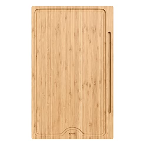 Kraus Solid Bamboo Cutting Board with Mobile Device Holder for Standard Kitchen Sink or Countertop (19 1/2 in. x 12 in.), KCBT-103BB