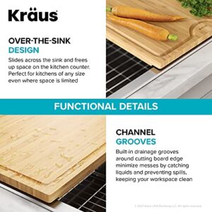 Kraus Solid Bamboo Cutting Board with Mobile Device Holder for Standard Kitchen Sink or Countertop (19 1/2 in. x 12 in.), KCBT-103BB