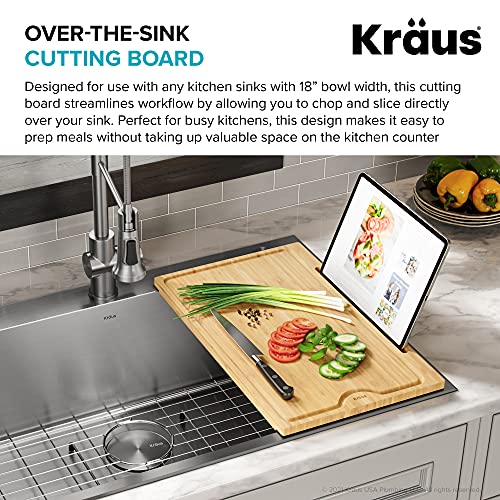 Kraus Solid Bamboo Cutting Board with Mobile Device Holder for Standard Kitchen Sink or Countertop (19 1/2 in. x 12 in.), KCBT-103BB