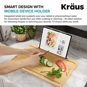 Kraus Solid Bamboo Cutting Board with Mobile Device Holder for Standard Kitchen Sink or Countertop (19 1/2 in. x 12 in.), KCBT-103BB