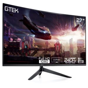gtek 240hz gaming monitor, 27 inch frameless display full hd 1920 x 1080p, curved 1800r, va 1ms mprt, freesync, speakers, displayport/hdmi, vesa - f2740c