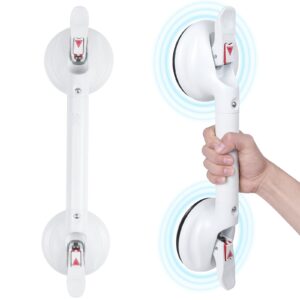 heinsy 19inch suction shower grab bar, portable shower handle bar suction grip bar bathtub handle with strong hold suction cup fitting and rapid release for bathroom(max capacity :253lb）