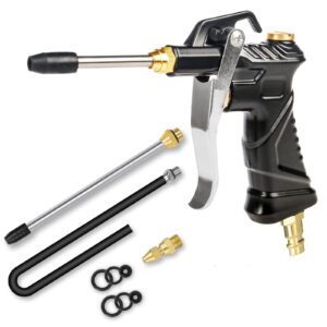 industrial air blow gun with brass adjustable air flow nozzle, steel air flow extension, and blow hose, pneumatic air compressor accessories tool dust cleaning air nozzle blow gun (black)