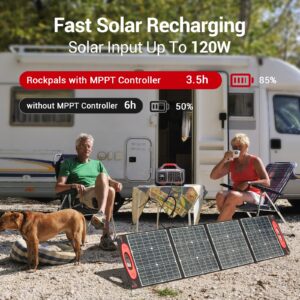 ROCKPALS 500W Solar Generator with Panels Included, 505Wh Portable Power Station with SP003 100W Foldable Solar Panel, 2 x Pure Sine Wave 110V AC Outlet for Outdoors Camping Hunting RV Trip Home Use