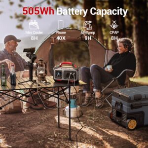 ROCKPALS 500W Solar Generator with Panels Included, 505Wh Portable Power Station with SP003 100W Foldable Solar Panel, 2 x Pure Sine Wave 110V AC Outlet for Outdoors Camping Hunting RV Trip Home Use
