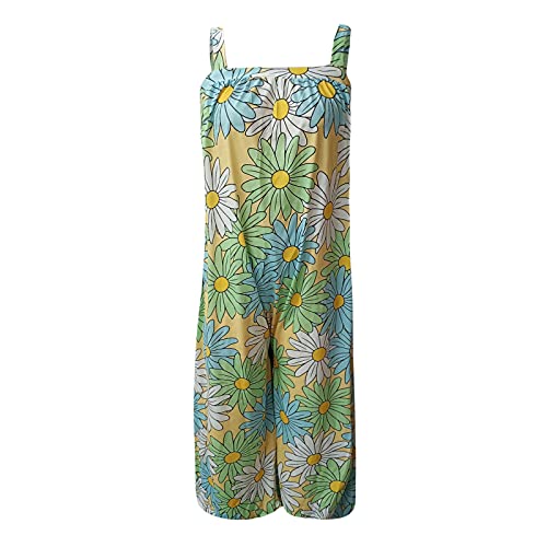 Bravetoshop Women Baggy Jumpsuit Boho Floral Printed Loose Overalls Wide Leg Pants Long Rompers with Pockets (Green,M)