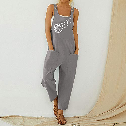 Bravetoshop Women's Button Sleeveless Overalls Strappy Pocket Jumpsuit Baggy Romper with Pockets Bib Loose Trousers (A-White,XXL)