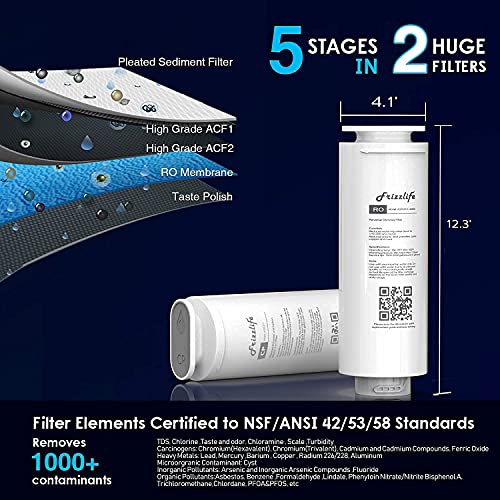 Frizzlife Reverse Osmosis System - Tankless 400 GPD Drinking Water Filtration System, Quick Twist Under Sink RO Filter - with one Extra TD-9 Alkaline Filter