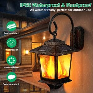 TomCare Solar Lights Outdoor Flickering Flame Metal Solar Lantern Anti-Rust Waterproof Solar Wall Lights Hanging Outdoor Lighting Solar Powered Decorative Flame Lights for Patio Porch Yard, 2 Pack