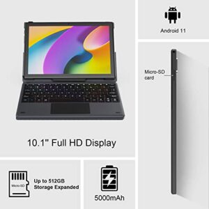 Android Tablet 10.1 inch, 2 in1 Android 11 Tablets with Keyboard, Octa-Core 4GB RAM 128GB ROM, 1920X1200 IPS Touchscreen,13MP Camera, 2.4G/5G WiFi, BT 5.0, Google GMS Certified Tablet PC