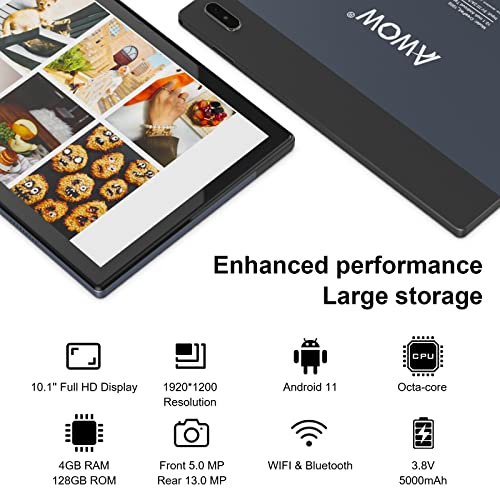 Android Tablet 10.1 inch, 2 in1 Android 11 Tablets with Keyboard, Octa-Core 4GB RAM 128GB ROM, 1920X1200 IPS Touchscreen,13MP Camera, 2.4G/5G WiFi, BT 5.0, Google GMS Certified Tablet PC