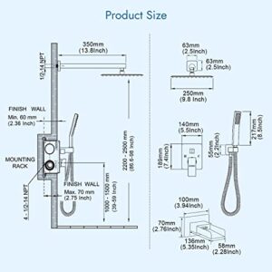 Cinwiny Matte Black Bathroom Shower System 10 Inch Rainfall Shower Head with Handheld Spray Wall Mount Waterfall Tub Spout Shower Faucet Set Rough-in Valve 3 Function Mixer Shower Faucet