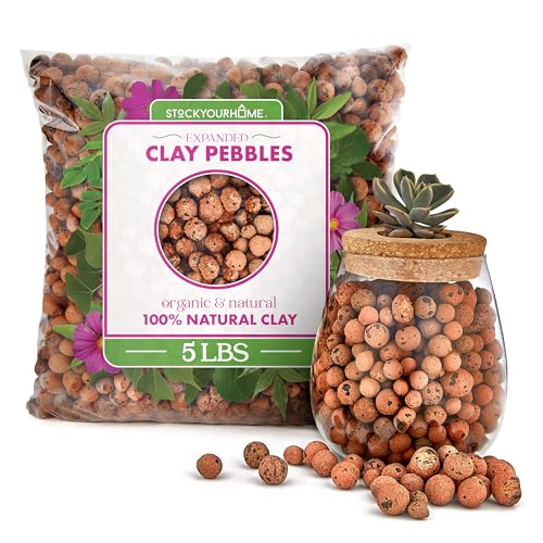 Stock Your Home 5Lbs LECA Balls Expanded Clay Pebbles Hydroponics Soil Supplies for Indoor Garden Plants - Organic Aquaponics Grow Media Drainage Layer Terrarium