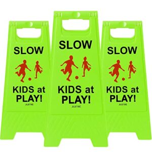 juztec slow children playing sign for street, caution kids at play safety sign, down crossing traffic signs outdoor (3 pack)