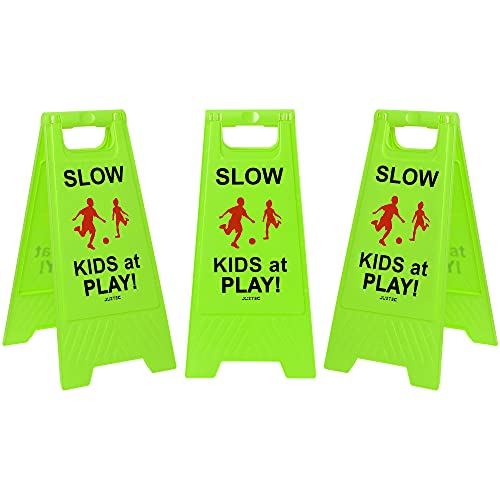 Juztec Slow Children Playing Sign For Street, Caution Kids At Play Safety Sign, Down crossing traffic signs outdoor (3 Pack)