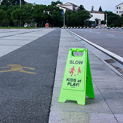 Juztec Slow Children Playing Sign For Street, Caution Kids At Play Safety Sign, Down crossing traffic signs outdoor (3 Pack)