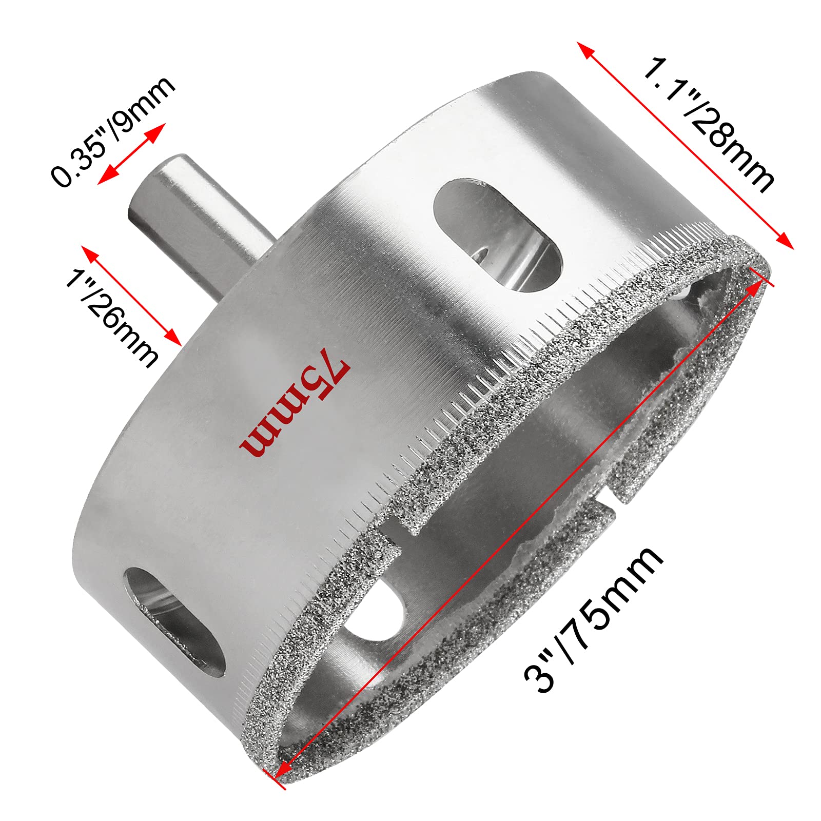 Luomorgo 75mm/3 inch Diamond Hole Saw, 1.1 inch Cutting depth Diamond Diamond Drill Bits for Glass Ceramic Marble Porcelain Tile Granite Quartz Gemstone