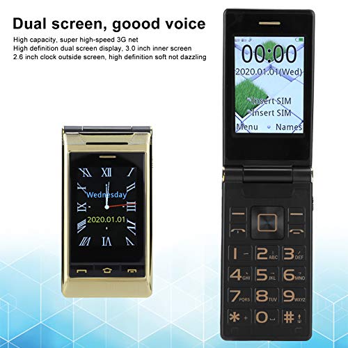 Hilitand Unlocked Flip Mobile Phones for Seniors, 2G/3G ​Network Dual SIM Dual Screen 3.0" Display Cell Phone, Large Button and 5900mAh Battery Phone Multi-​Function for Elderly & Kids(Gold-US)