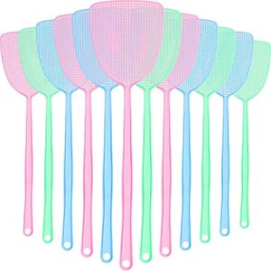 fly swatter plastic flyswatter pack,17.5 inches handle fly swatter home and kitchen helper, 3 summer colors (12 pieces)