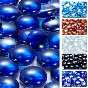 homhum 10-pounds outdoor fire glass rocks round drops for fire pit, 3/4 inch reflective tempered fire glass beads decorative for fire pit table, electronic fireplace & landscaping (cobalt blue)