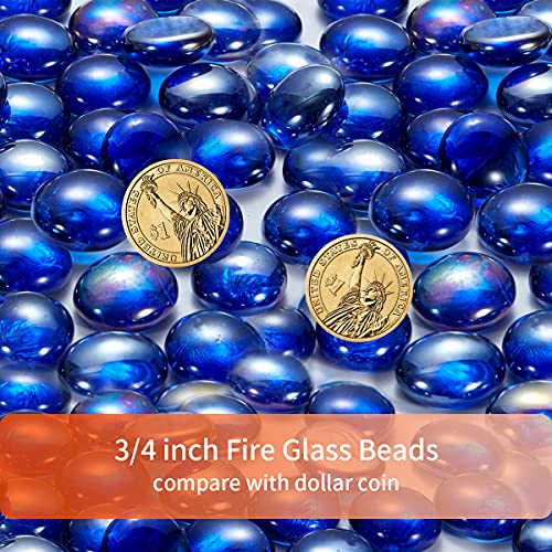 HOMHUM 10-pounds Outdoor Fire Glass Rocks Round Drops for Fire Pit, 3/4 Inch Reflective Tempered Fire Glass Beads Decorative for Fire Pit Table, Electronic Fireplace & Landscaping (Cobalt Blue)