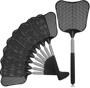 12 pieces telescopic fly swatter extendable plastic flyswatter manual fly swatter with stainless steel retractable pole for indoor outdoor home and office, black