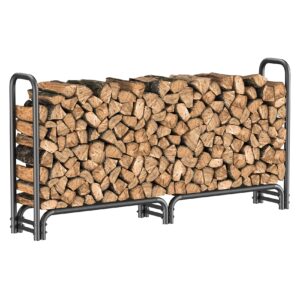 mr ironstone 8ft firewood rack outdoor with mesh base, for store logs of various size, fireplace wood storage indoor for courtyard, patio (capacity 650 lbs)