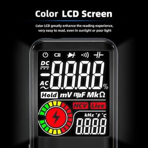 BSIDE Digital Multimeter Color LCD 3 Results Display 9999 Counts Voltmeter Rechargeable with Smart Mode Capacitance Hz Diode Duty Cycle Voltage Tester