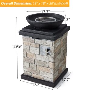 AVAWING Propane Firebowl Column, 40000 BTU Outdoor Gas Fire Pit, Compact Ledgestone Firepit Table with Lava Rocks and Rain Cover