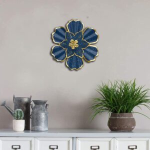 LINZHEN Large Metal Flower Wall Art Decor Wall Hanging for Indoor Outdoor Bathroom Home Living Room Office Garden for Balcony Patio Porch Home Yard Decoration 12 Inch,Blue