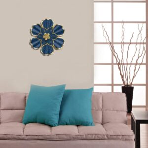 LINZHEN Large Metal Flower Wall Art Decor Wall Hanging for Indoor Outdoor Bathroom Home Living Room Office Garden for Balcony Patio Porch Home Yard Decoration 12 Inch,Blue