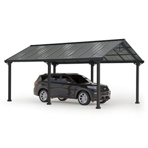 sunjoy carport 12 ft. x 20 ft. outdoor gazebo heavy duty garage car shelter with powder-coated steel roof and frame by autocove, gray and dark gray