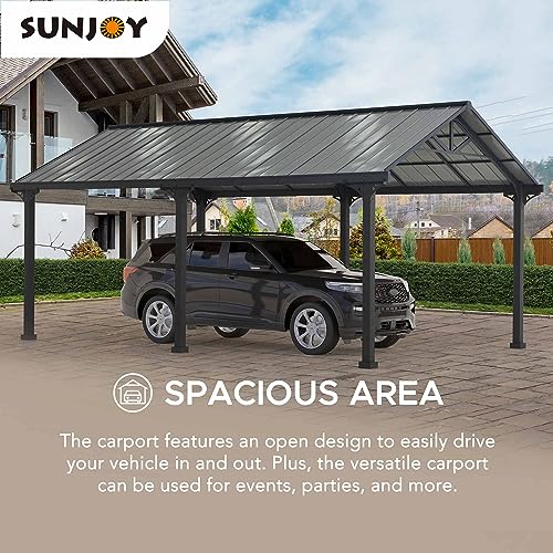 Sunjoy Carport 12 ft. x 20 ft. Outdoor Gazebo Heavy Duty Garage Car Shelter with Powder-Coated Steel Roof and Frame by AutoCove, Gray and Dark Gray